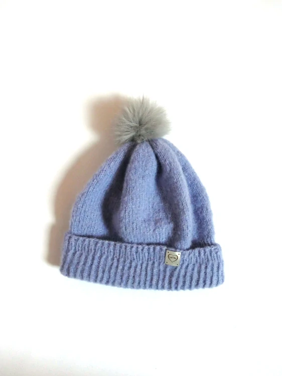 Pletená čepice Lavender s bambulí (alpaka+hedvábí)